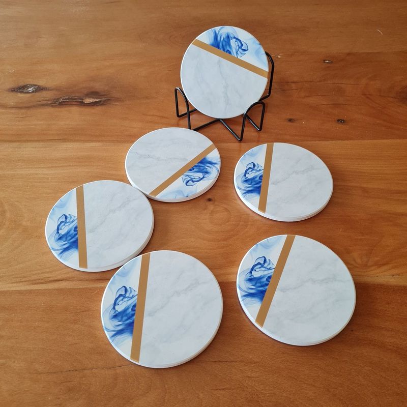 GENERICO - Set de 6 Posavasos de Cerámica con Soporte Metálico