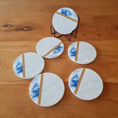 GENERICO - Set de 6 Posavasos de Cerámica con Soporte Metálico