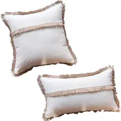 MANDIRHOME - COMBO FUNDAS Natural Rústico Lino Yute Fleco X2