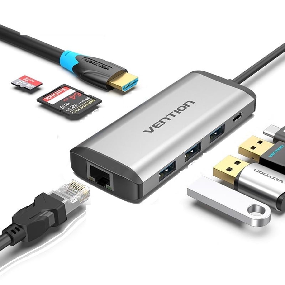 VENTION - Adaptador Hub Vention Usb C 8 En 1 3.1 - Hdmi 4k / Rj45 / USB / Pd