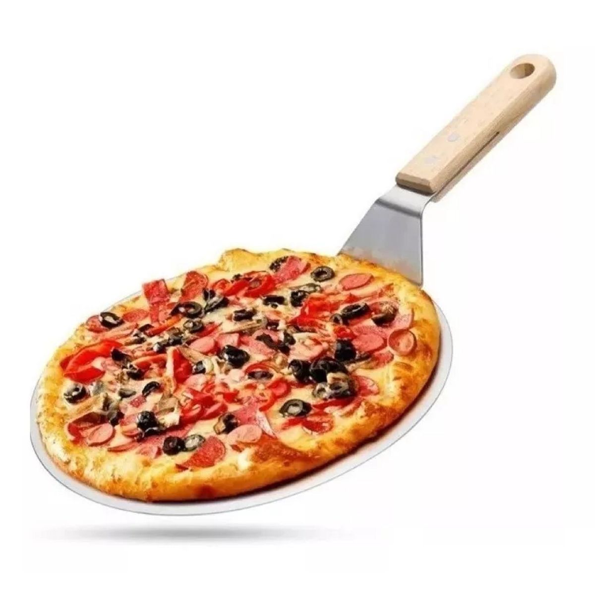 GENERICO - Pala De Pizza Redonda 30 Cm Acero Inox Con Mango De Madera