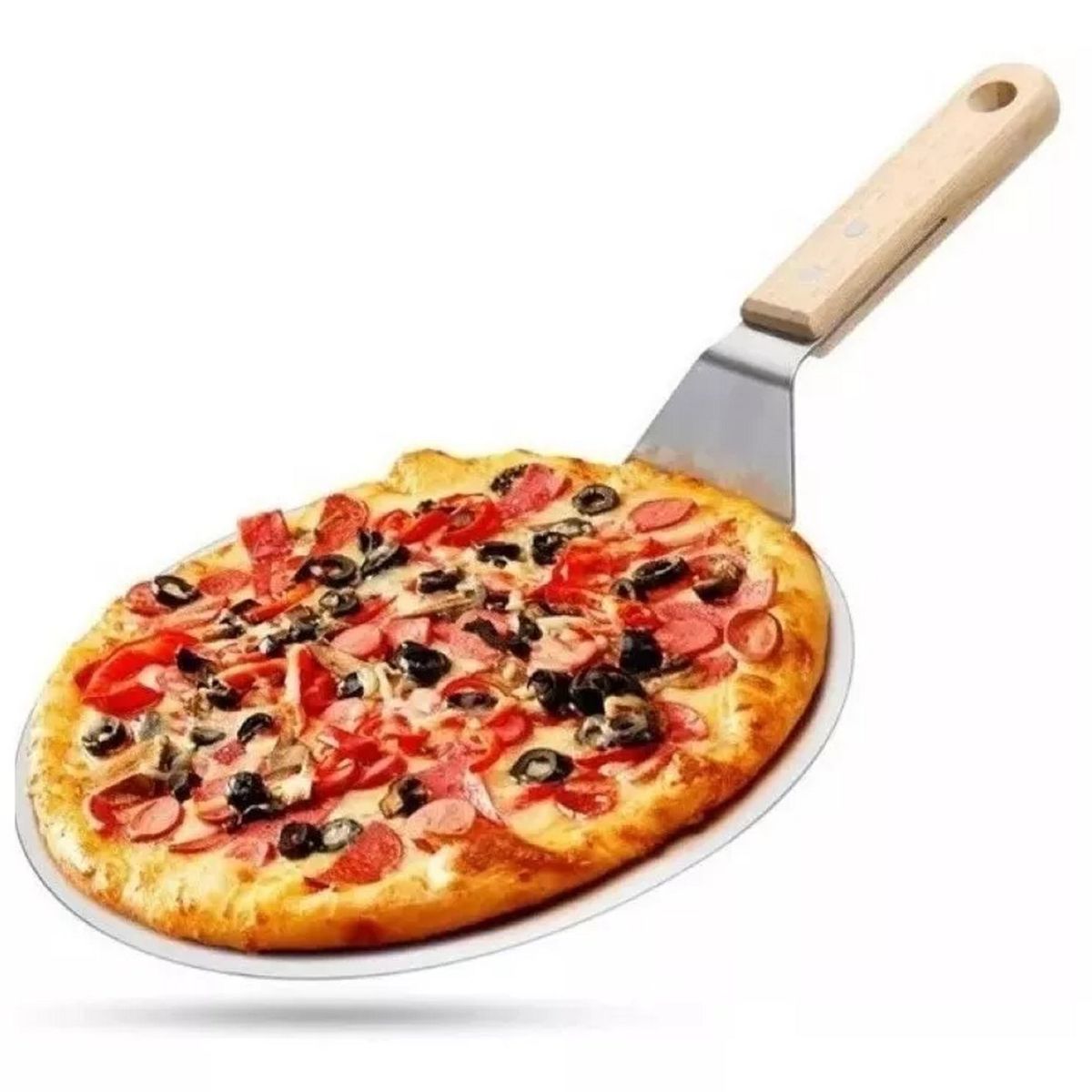 GENERICO - Pala De Pizza Redonda 30 Cm Acero Inox Con Mango De Madera