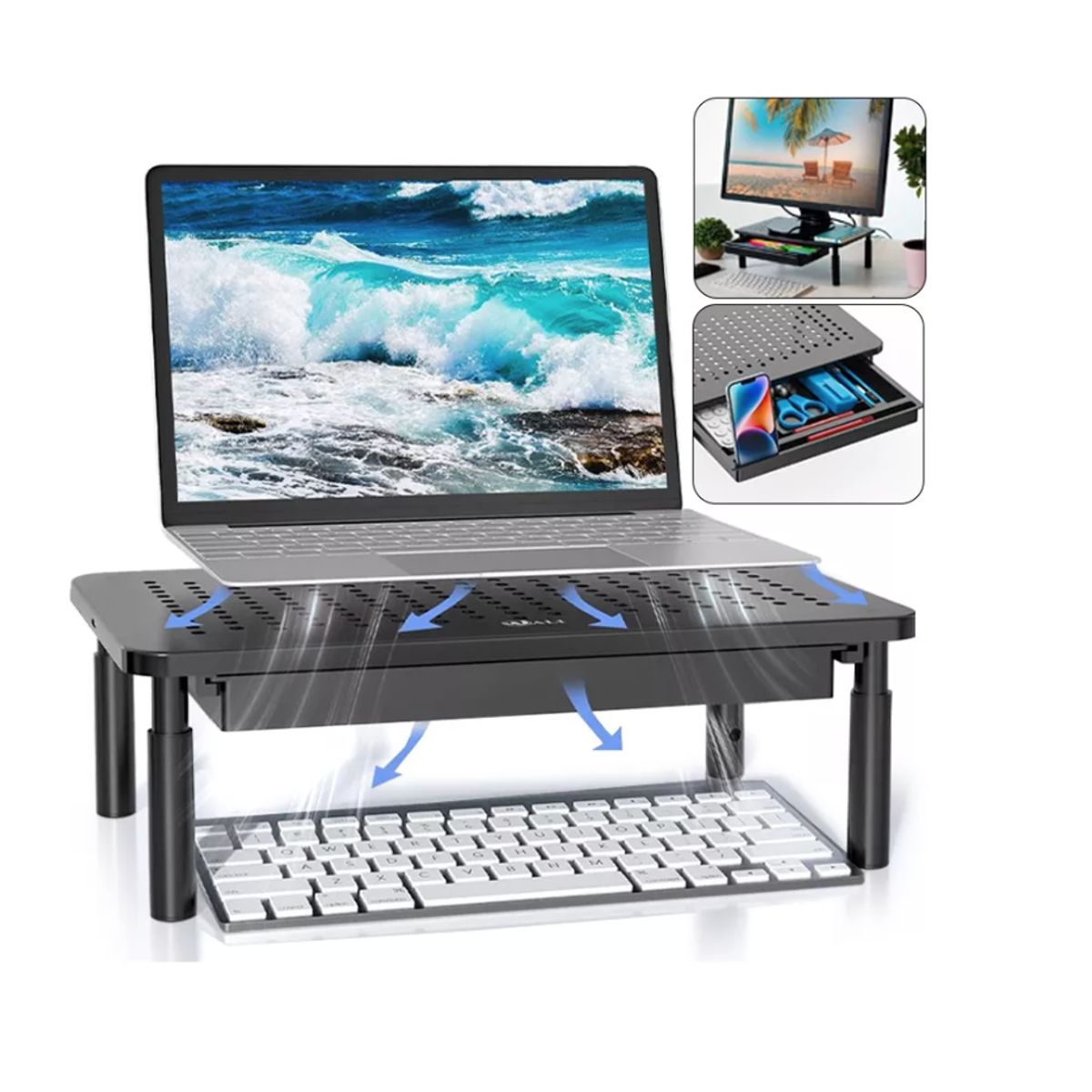 GENERICO - Base Monitor Soporte 3alturas Notebook Pc