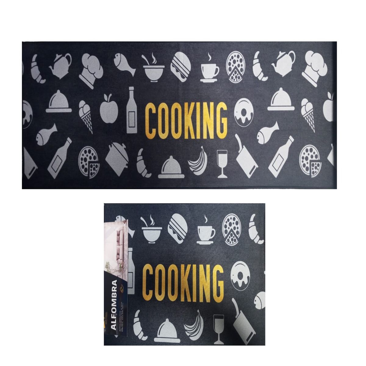 GENERICO - Set Alfombras Cocina Decoración Black Cooking Antideslizante