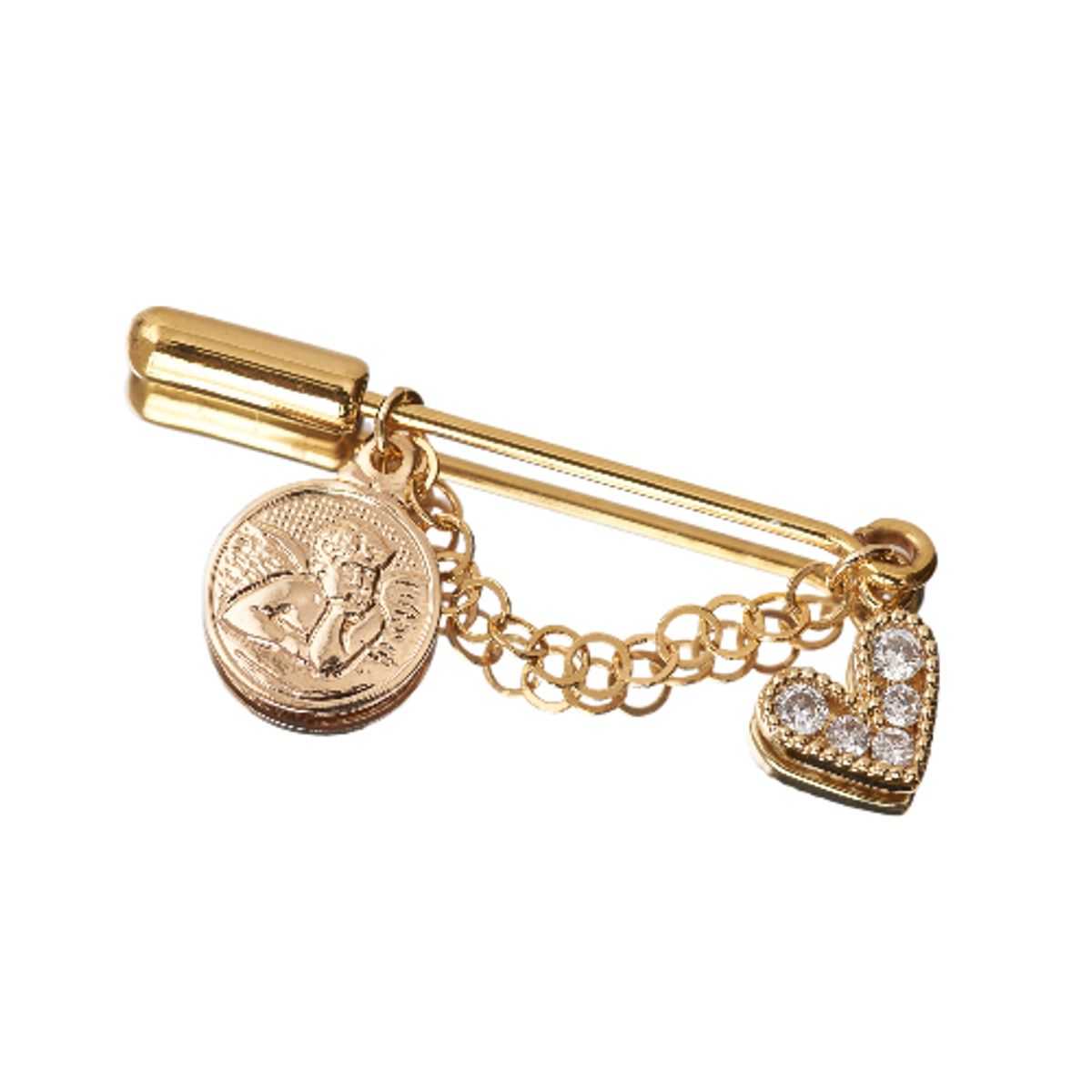 BY LAS CAYETANAS - Pin de protección gold Angel de la Guarda y corazón blanco