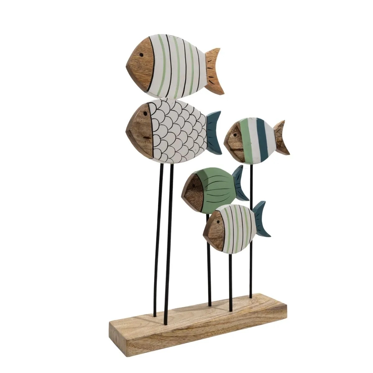 NECTAR - Set Decorativo Pescaditos de Madera de Mango y Fierro Pintados a Mano Familia Rescui 5 peces