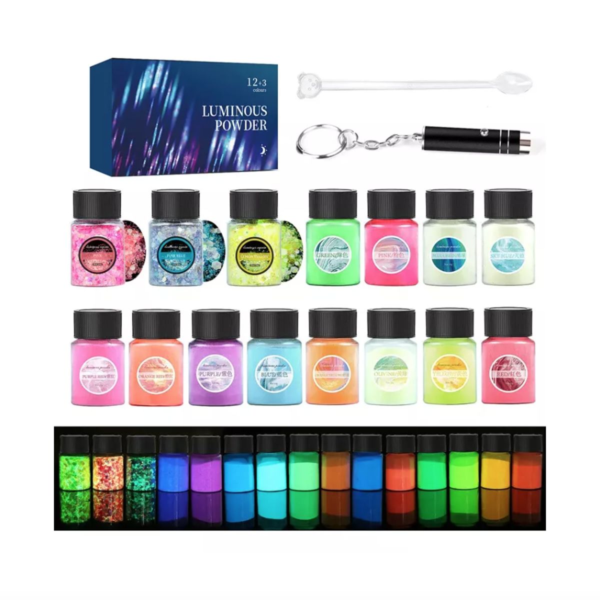 GENERICO - Pigmento Polvo Resina Uv 12+3 Glitter Fluorescente 20g Cu