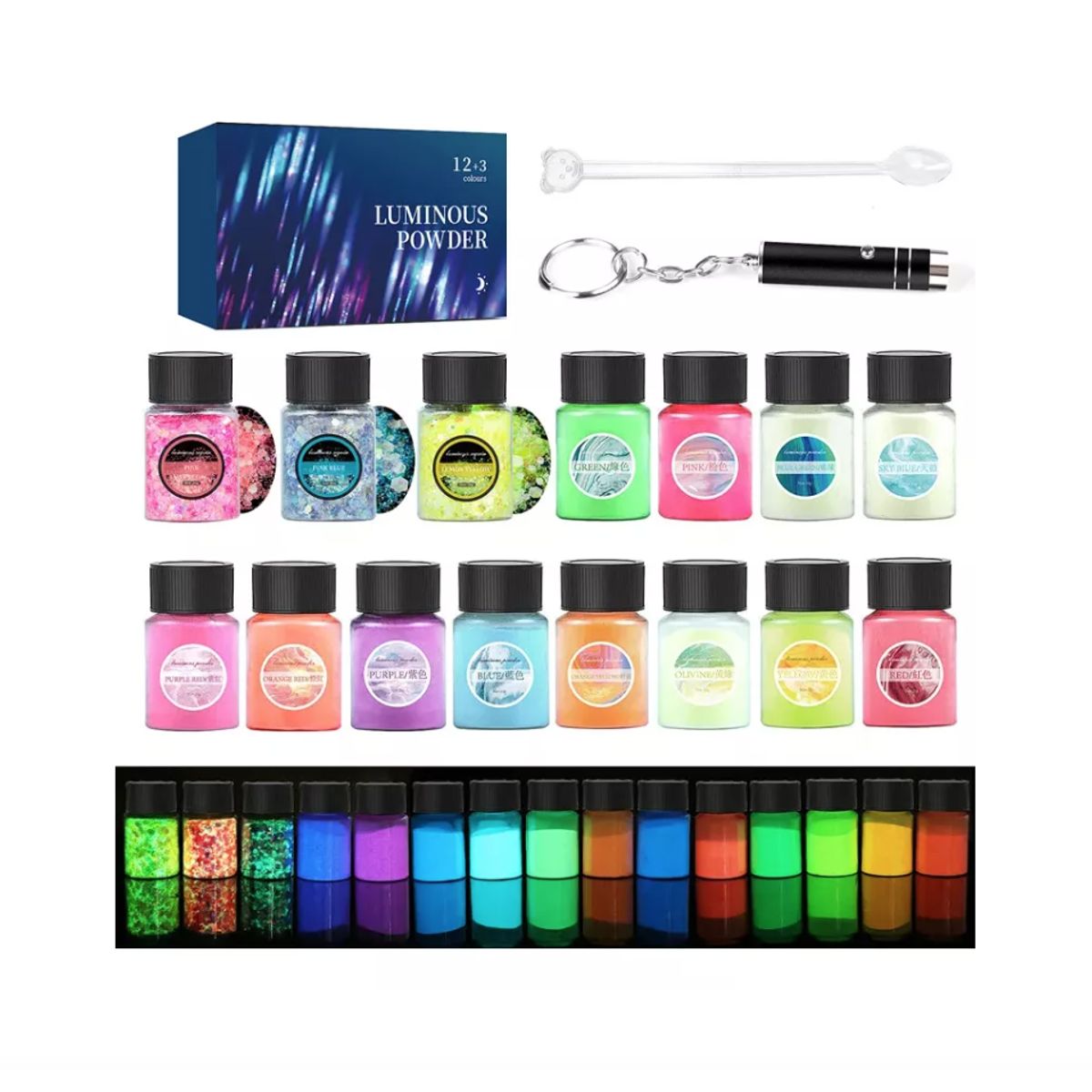 GENERICO - Pigmento Polvo Resina Uv 12+3 Glitter Fluorescente 20g Cu