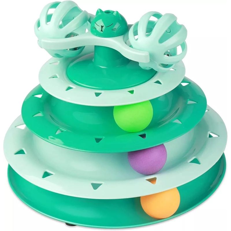GENERICO - Torre Interactiva Gatos 3 Niveles, Con Dos Ruedas, Verde