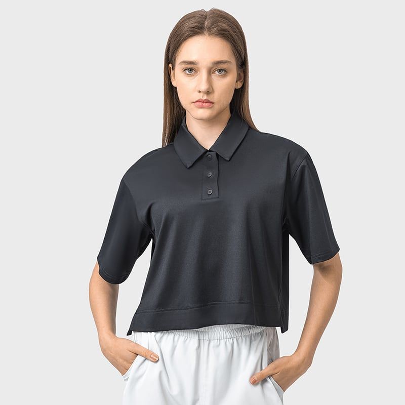 RURUTOTO - Polera Pique Manga Corta Mujer Negro_.