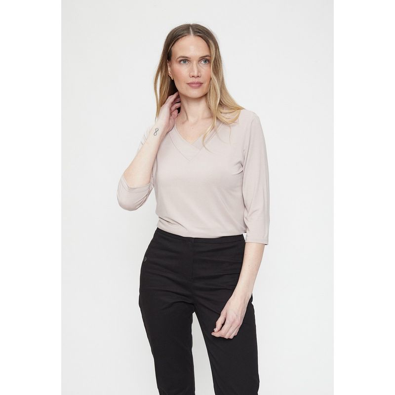 MA GRIFFE - Polera Manga Larga Beige Mujer Magriffe