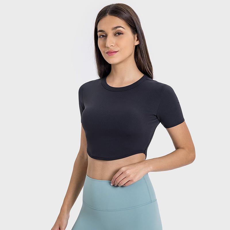 RURUTOTO - Polera Manga Corta Deportiva Fitted Fit Mujer Negro