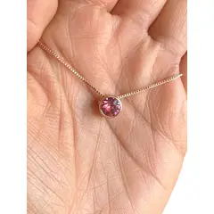 GENERICO - Collar Punto Luz Cristal Rosa Baño Oro Rosado 18 Caja Regalo