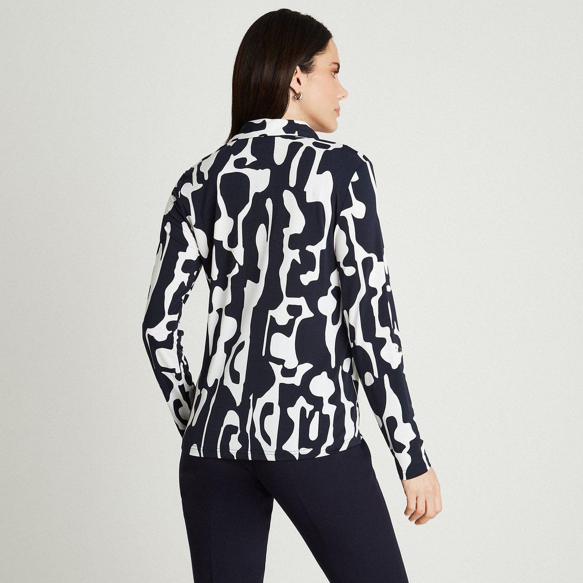 LORENZO DI PONTTI - Polera Azul Manga Larga Estampado Cuello Camisero