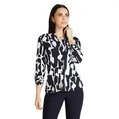 LORENZO DI PONTTI - Polera Azul Manga Larga Estampado Cuello Camisero