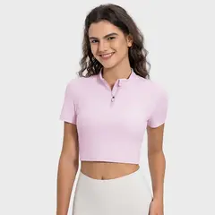 RURUTOTO - Polera Manga Corta Deportiva Fitted Fit Mujer con cierre Negro