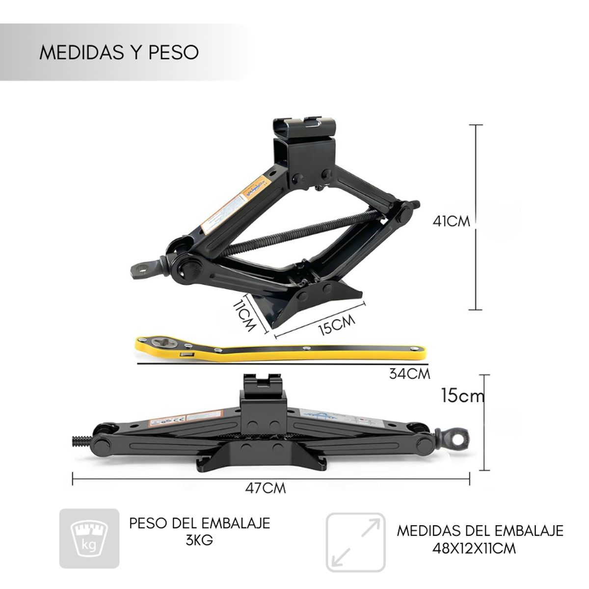 GENERICO - Gata Tijera 3 Toneladas Automoviles Cambio Repuesto Rueda