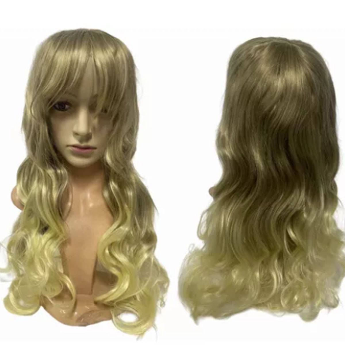 GENERICO - Peluca Larga Kanekalon Ondulado Tonos Muy Naturales 8ah613 castaño con mechas rubias