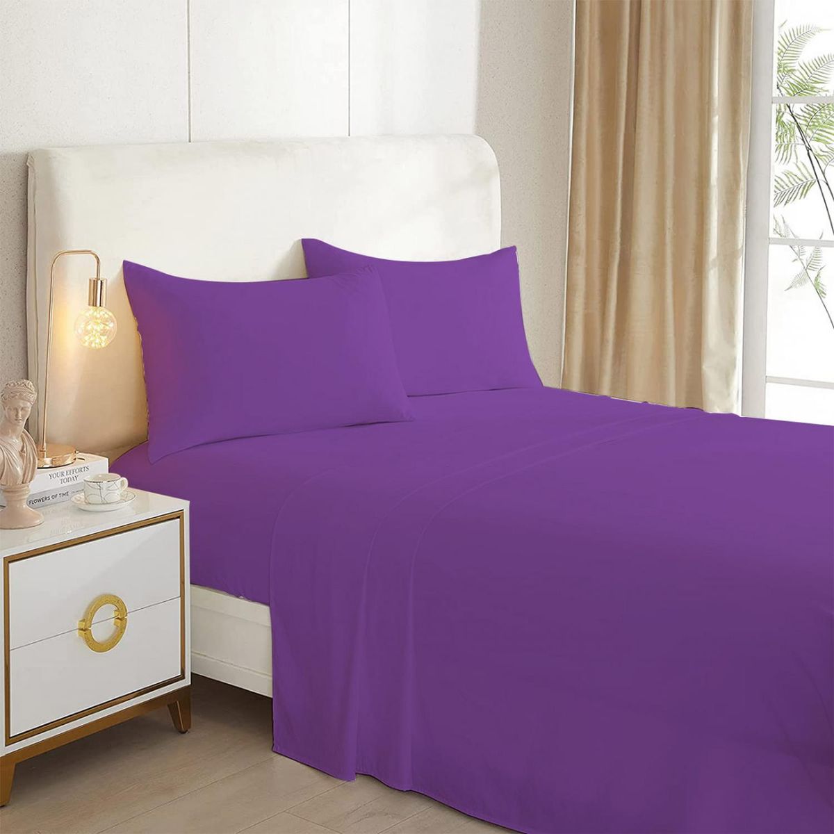 GENERICO - Juego De Sabanas 144 hilos Excelente Calidad - Violeta - 1,5 plazas