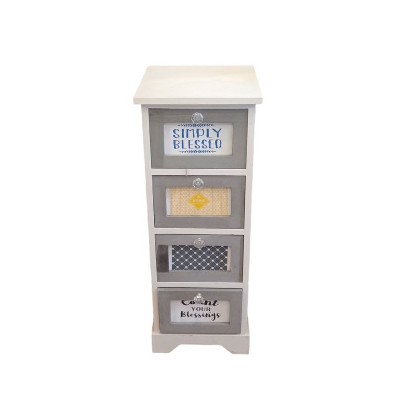 GENERICO - GABINETE MADERA 4 CAJONES BLANCO CON GRIS
