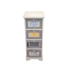 GENERICO - GABINETE MADERA 4 CAJONES BLANCO CON GRIS