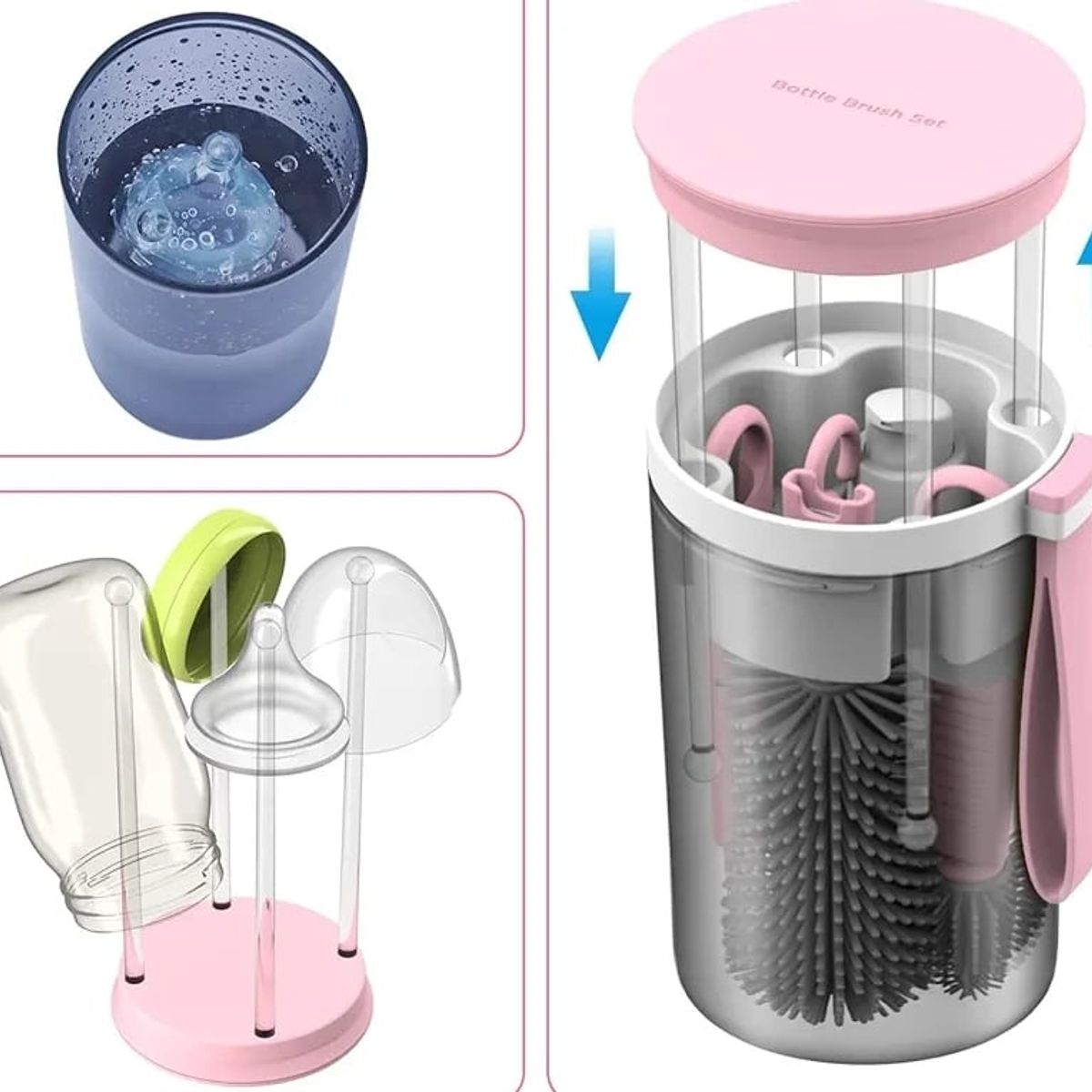 GENERICO - Kit de limpieza de mamaderas rosado