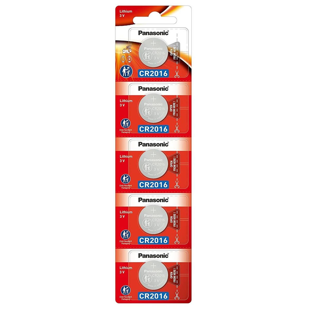 PANASONIC - Pack 5 Pilas Panasonic Botón Cr2016 3V