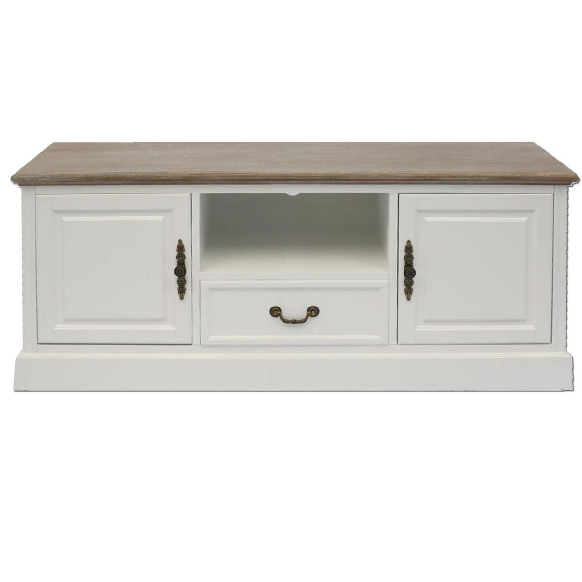 ECOMUSO - RACK TV CLASICO LISO BLANCO CUBIERTA ALBAYALDE ECOMUSO EF17116