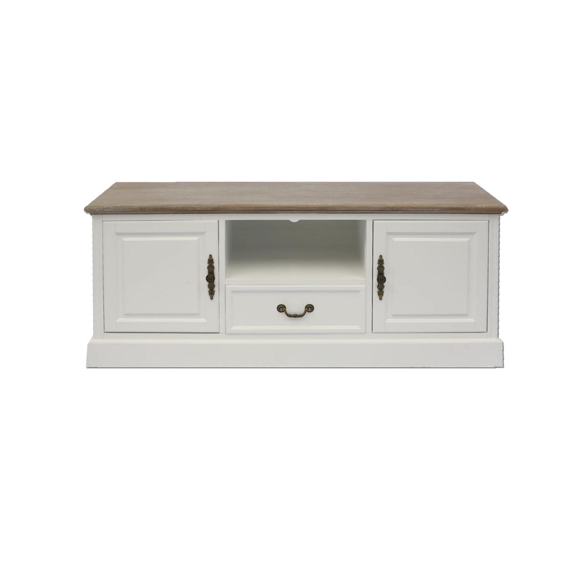 ECOMUSO - RACK TV CLASICO LISO BLANCO CUBIERTA ALBAYALDE ECOMUSO EF17116