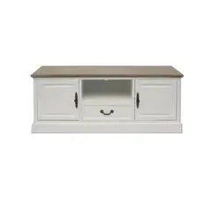 ECOMUSO - RACK TV CLASICO LISO BLANCO CUBIERTA ALBAYALDE EF17116
