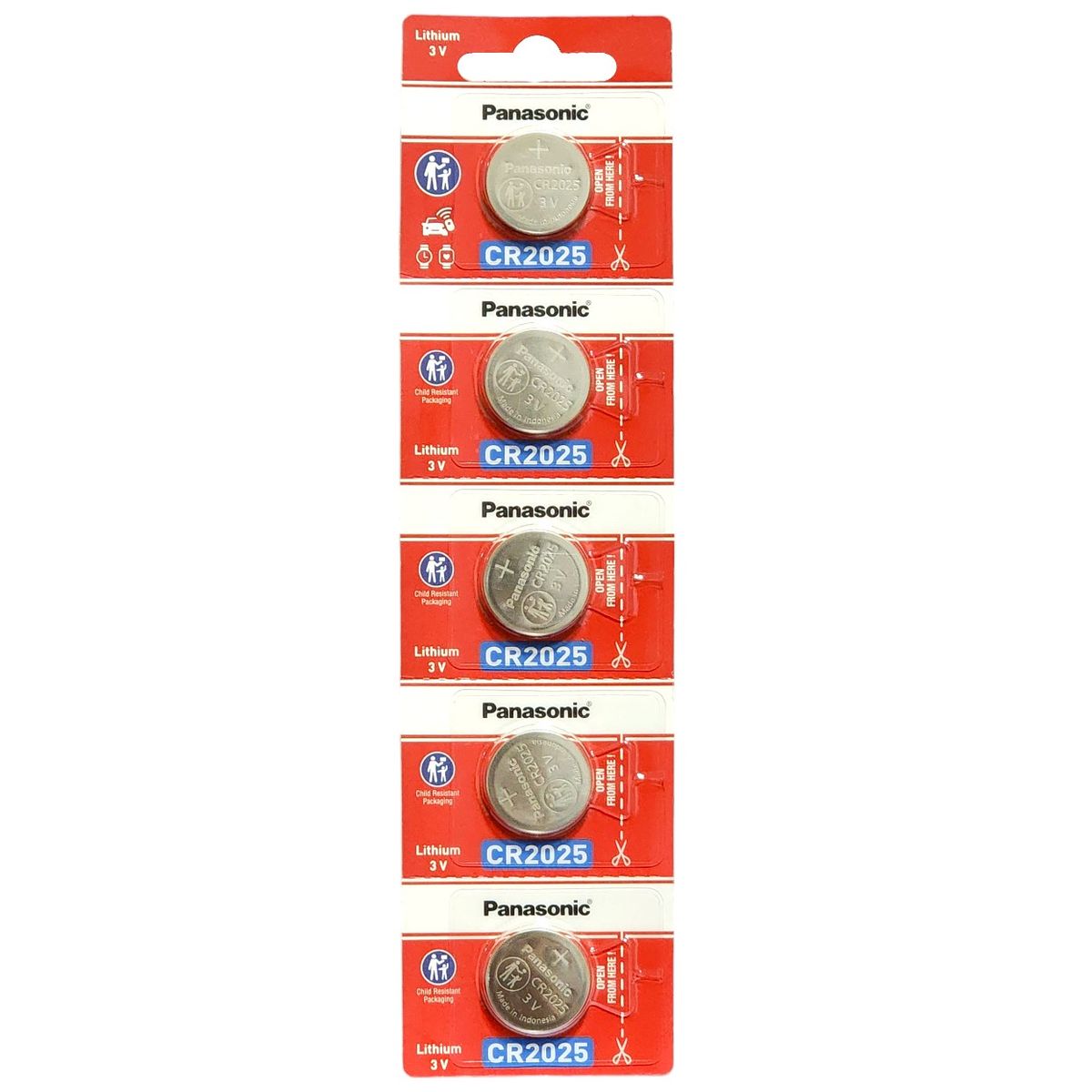 PANASONIC - Pack 5 Pilas Panasonic Botón Cr2025 3V