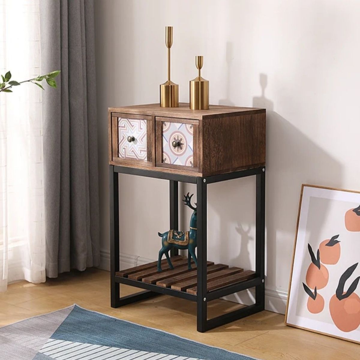 GENERICO - ARRIMO DOS CAJONES MADERA CON PATAS METAL