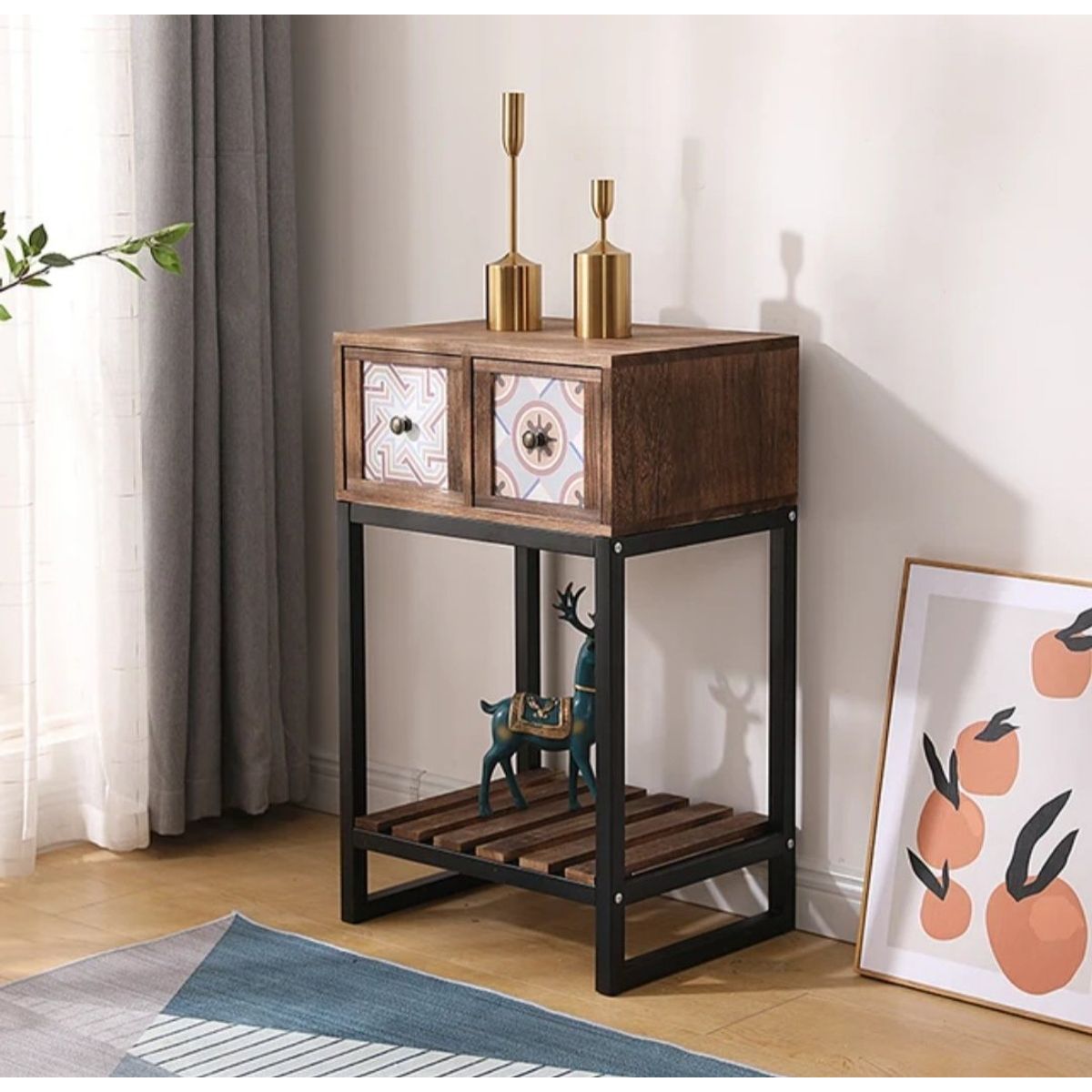 GENERICO - ARRIMO DOS CAJONES MADERA CON PATAS METAL