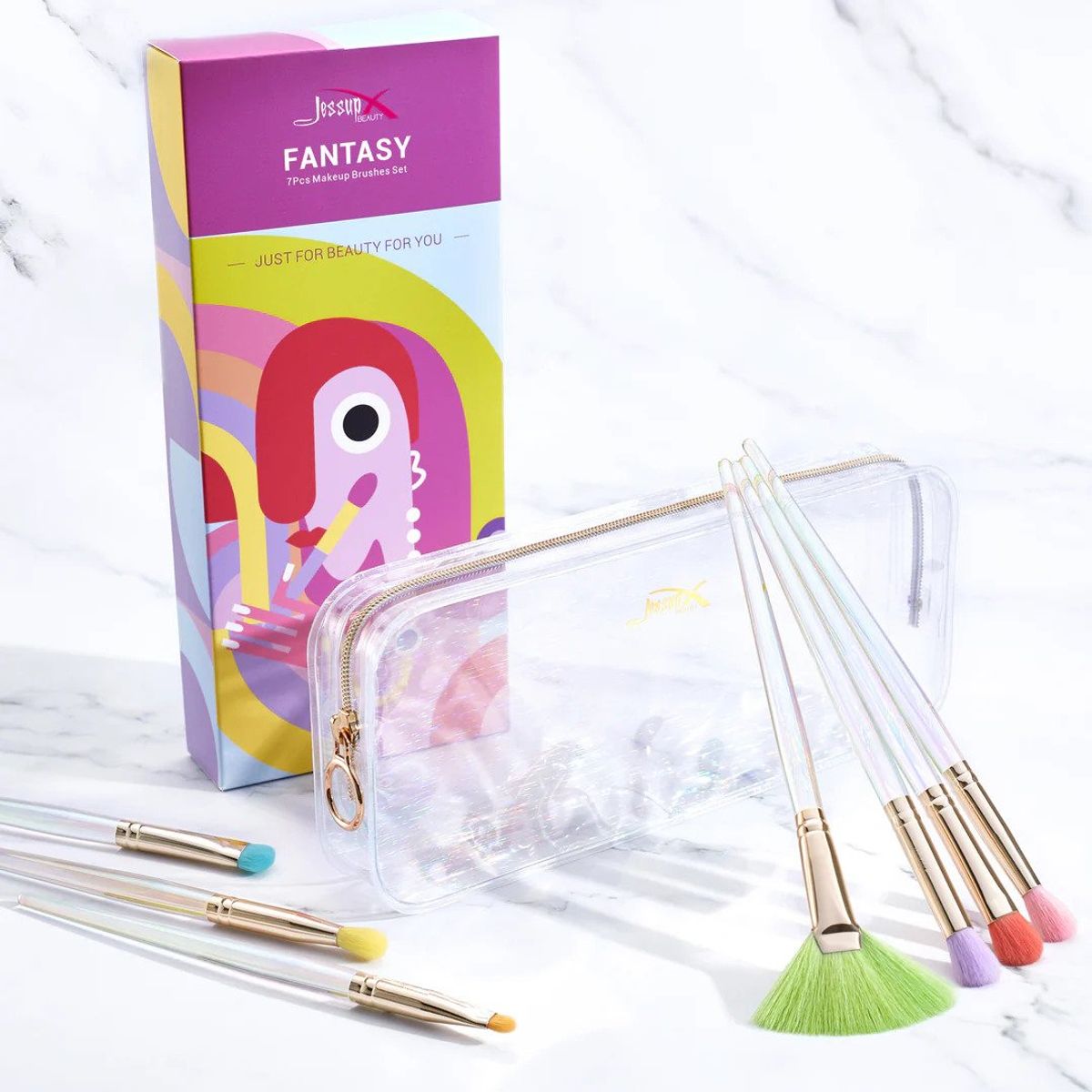 JESSUP BRUSHES - Set 7 Brochas con Cosmetiquero T318 Colorful Makeup Brushes - Jessup Brushes