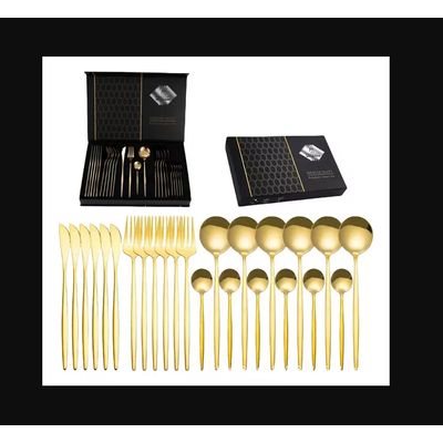 Imagen 2 del producto Set Cubiertos Acero Inoxidable 24 Piezas Color Oro