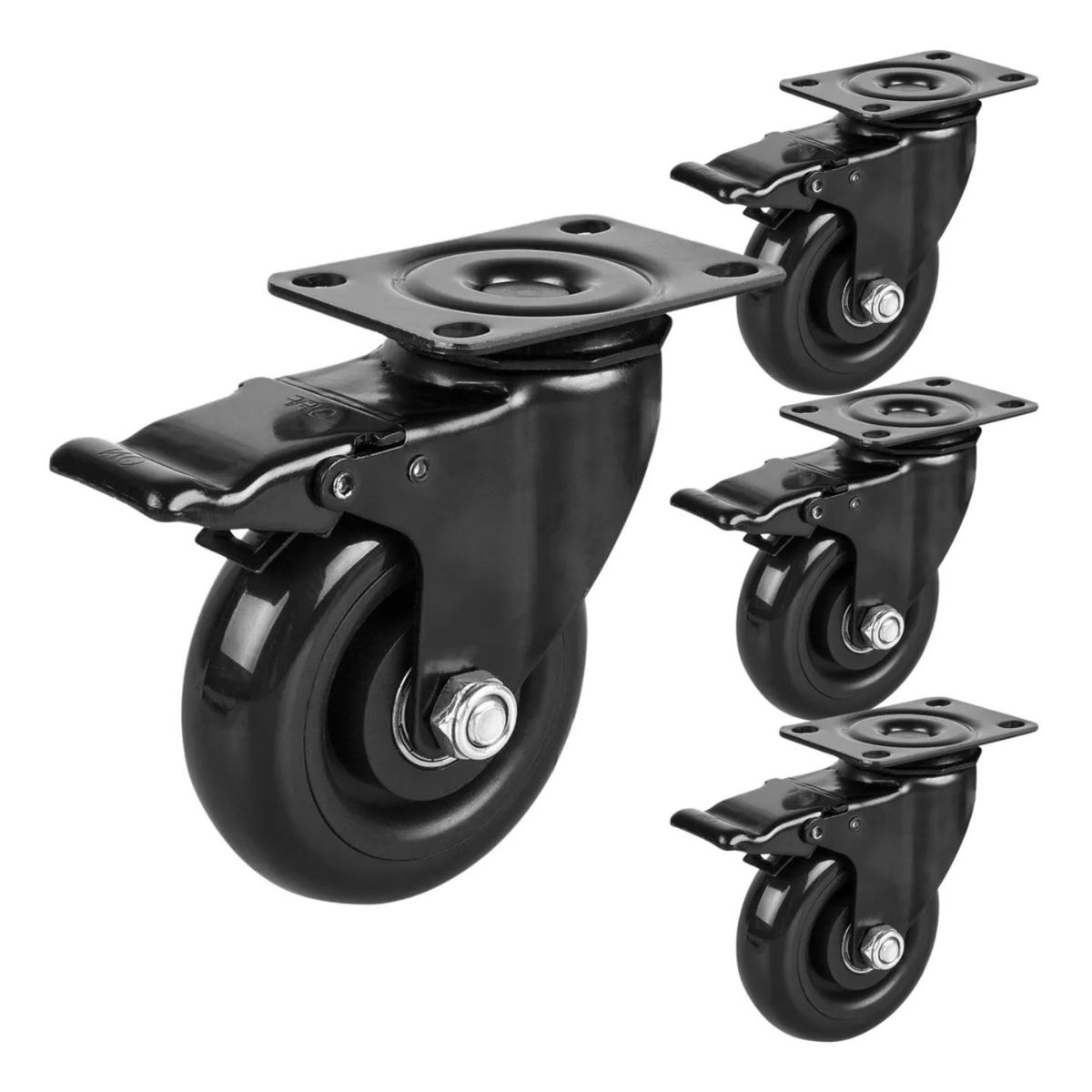 DICAS - Ruedas Giratorias Con Freno Para Muebles Carritos 4 Pulgadas Negras 4 Unidades
