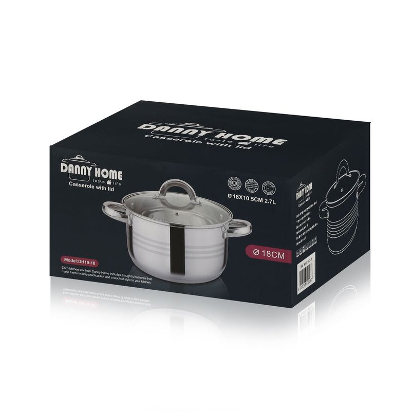 DANNY HOME - Olla Cacerola Acero Inolxidable 18cm Con Tapa Cristal
