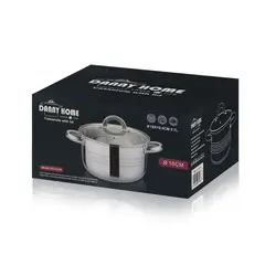 DANNY HOME - Olla Cacerola Acero Inolxidable 18cm Con Tapa Cristal