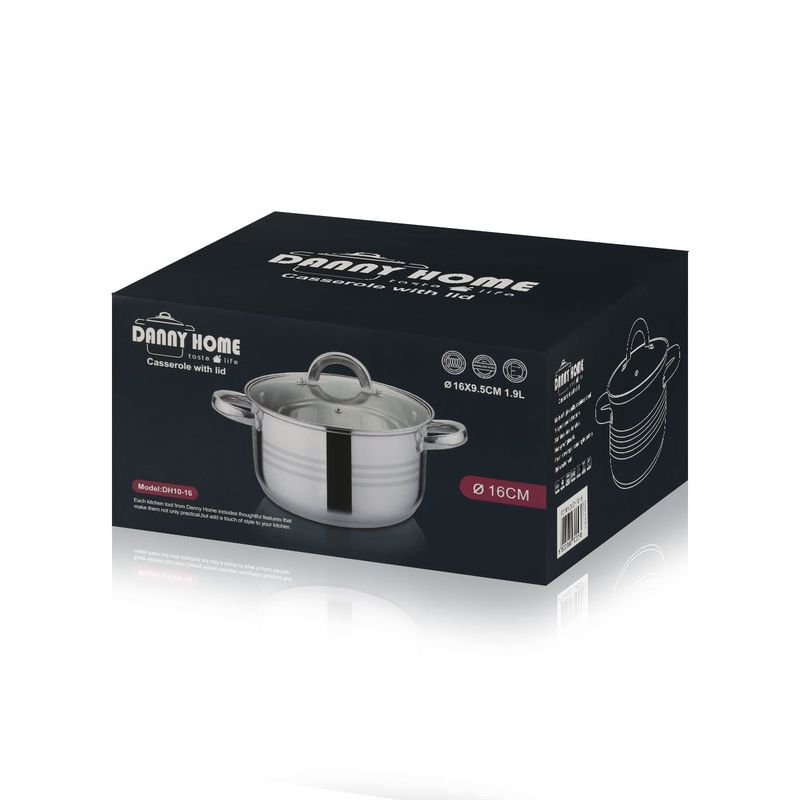 DANNY HOME - Olla Cacerola Acero Inolxidable 16cm Con Tapa Cristal