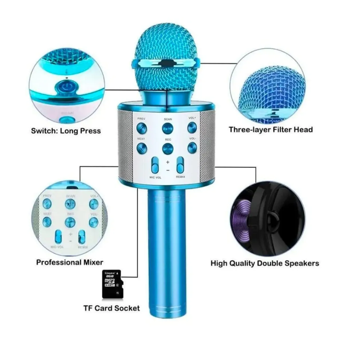 GENERICO - Microfono Karaoke Con Bluetooth Para Niñas CELESTE