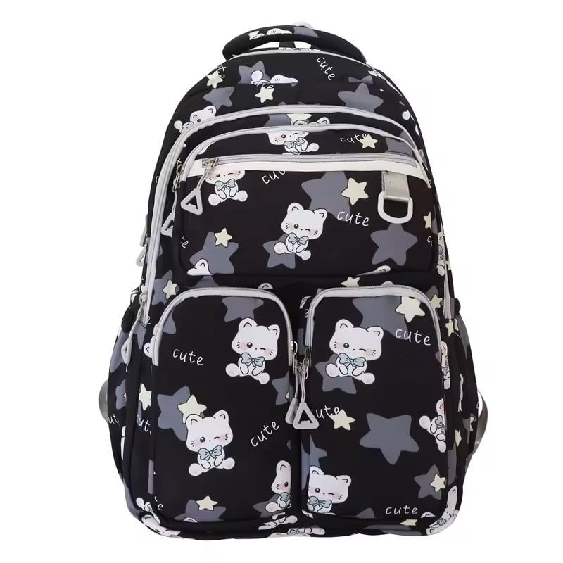 GENERICO - Mochila Urbana Bolso Escolar Juvenil Diseño Gatos Kawaii Negro