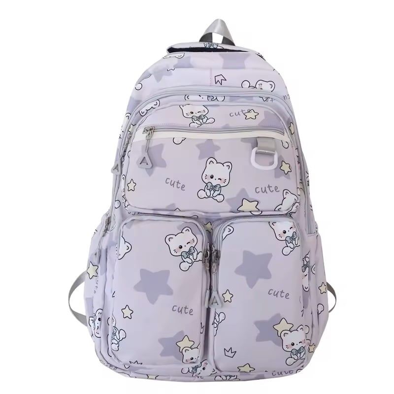 GENERICO - Mochila Urbana Bolso Escolar Juvenil Diseño Gatos Kawaii Lila
