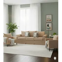 Living 311 Pompeya beige claro sofa 3 cuerpos + 2 poltronas resortes