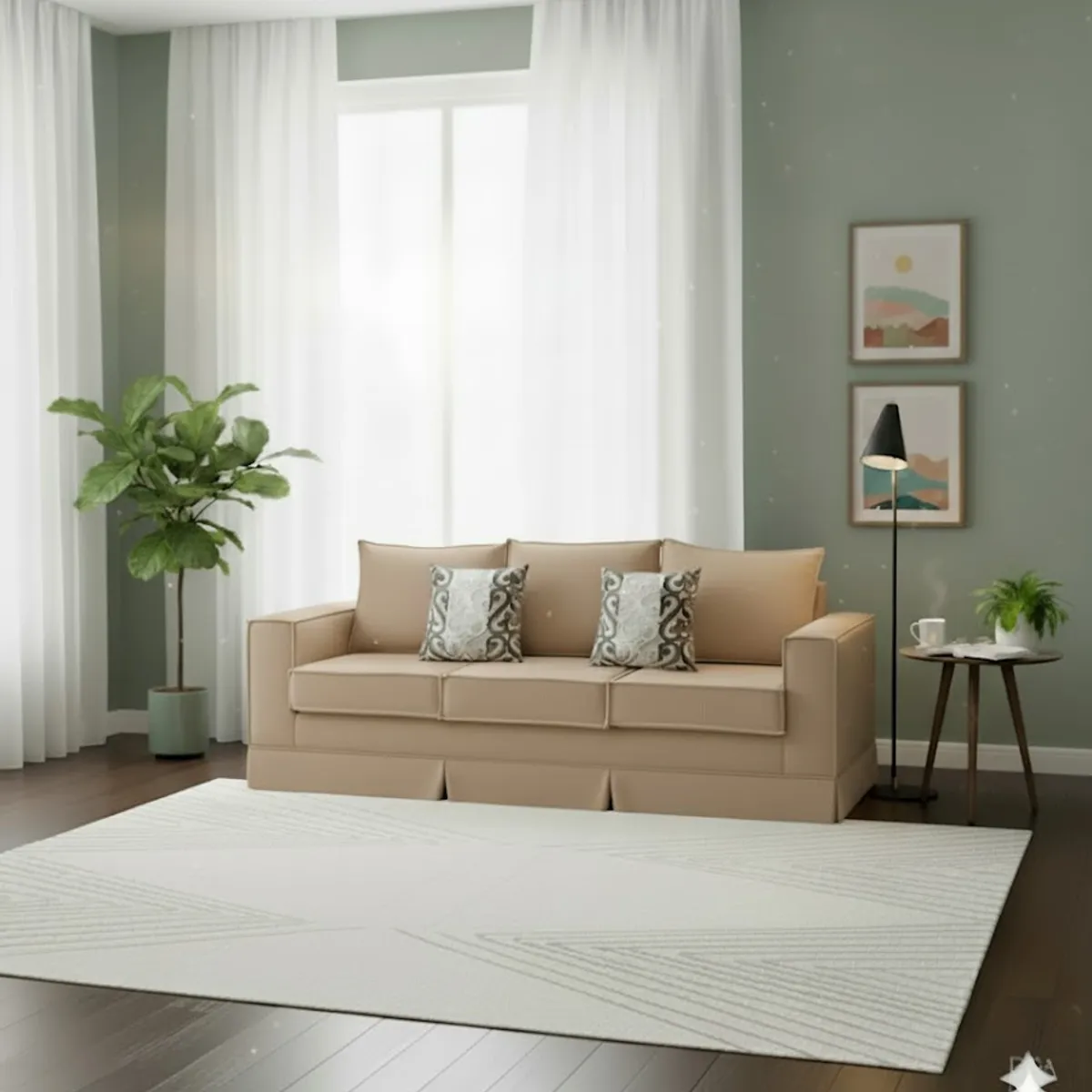 MUNDO LIVING - Living 311 Pompeya beige claro sofa 3 cuerpos + 2 poltronas resortes