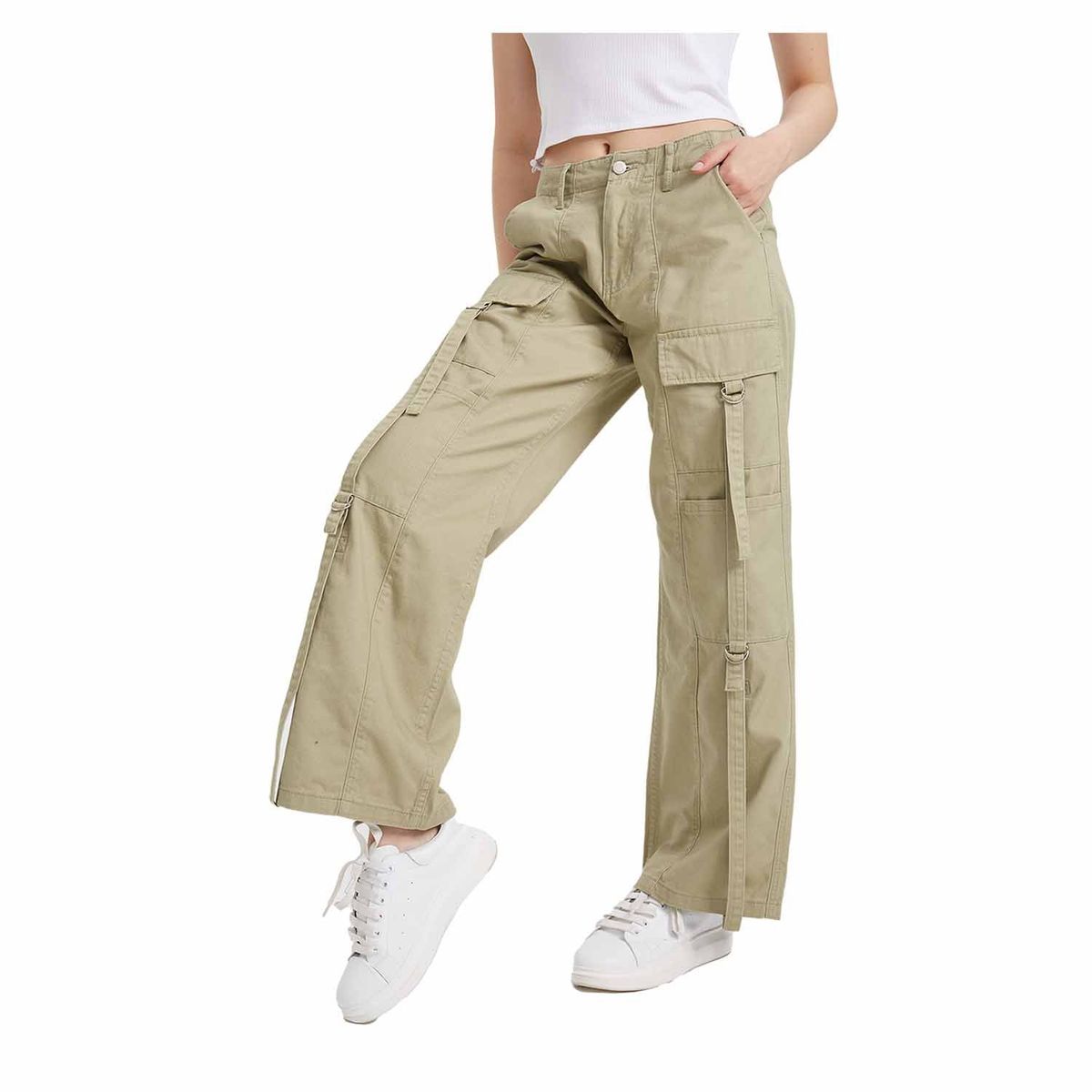 FASHION'S PARK - Jeans Mujer Cargo Recto Verde Militar Fashion's Park