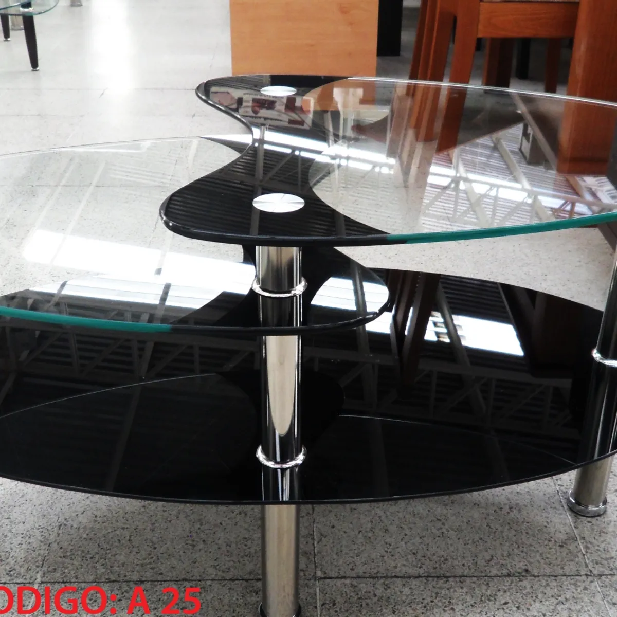 OEM - Mesa de Centro Ovalado de Vidrio Templado Negro