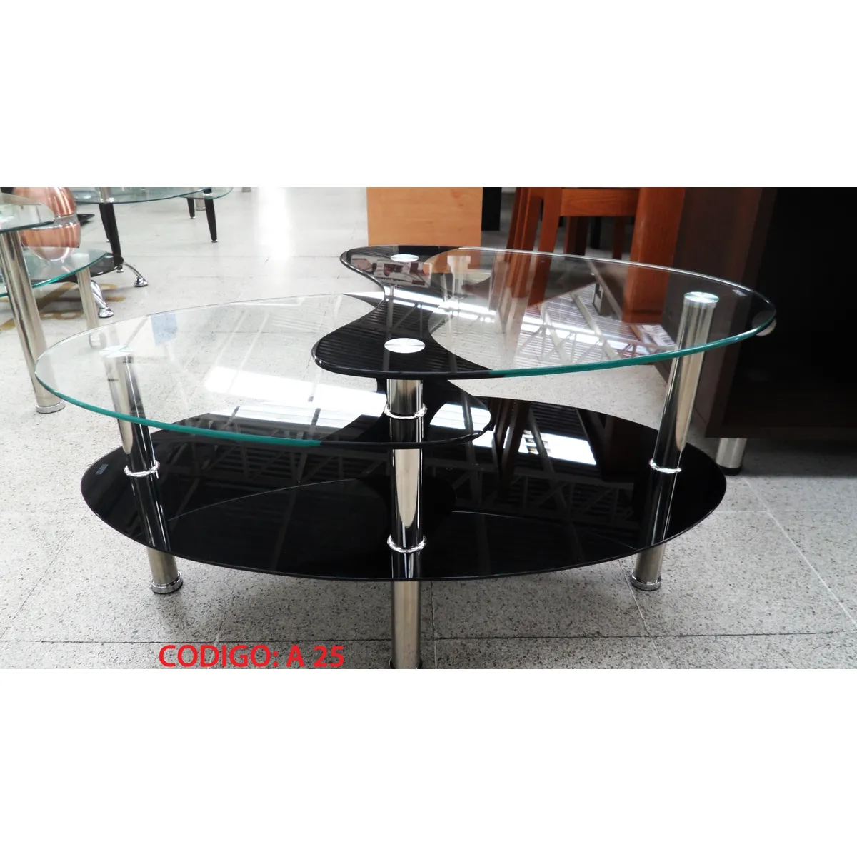 OEM - Mesa de Centro Ovalado de Vidrio Templado Negro