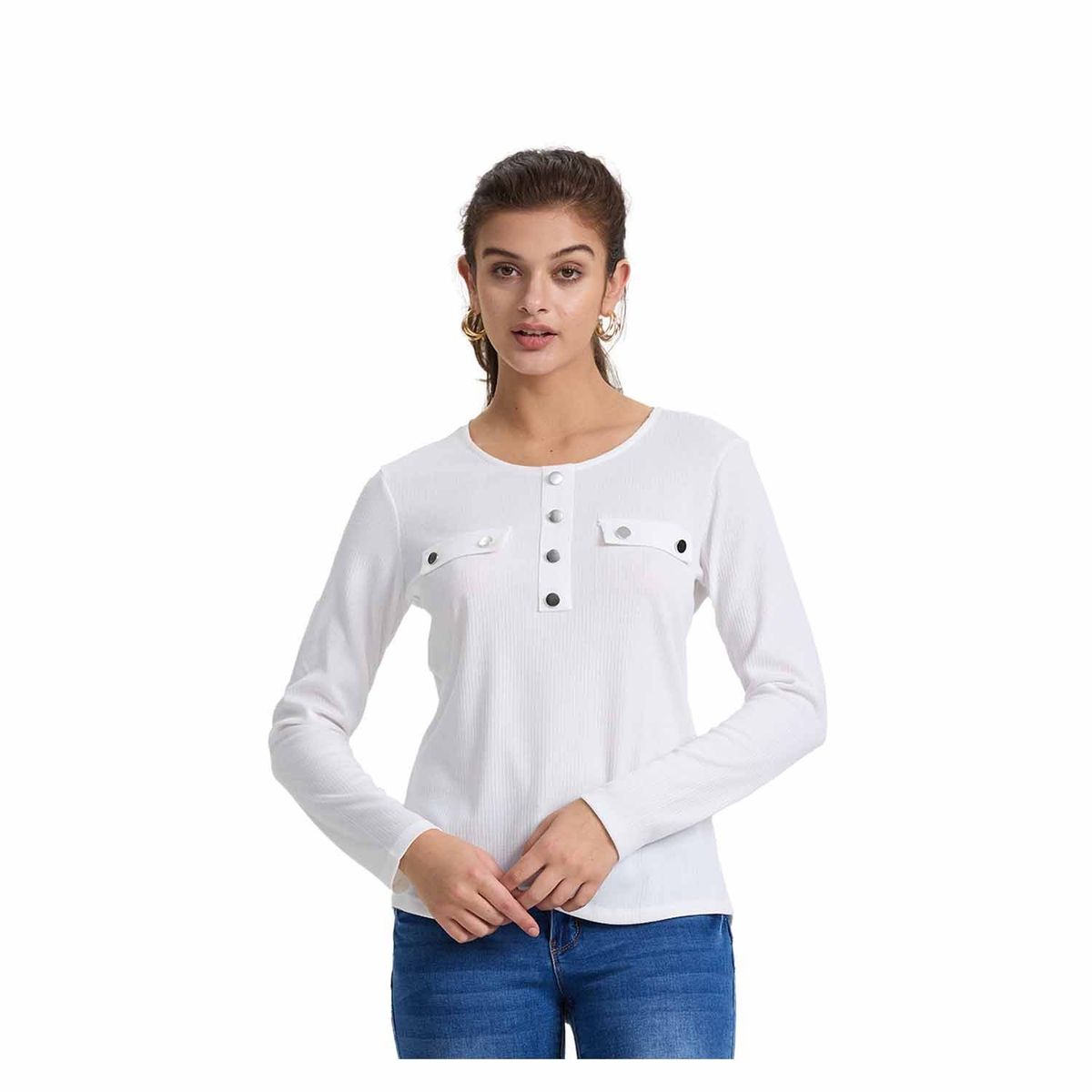 FASHION'S PARK - Polera Mujer Pata Botón Rib Liso Crudo Fashion's Park