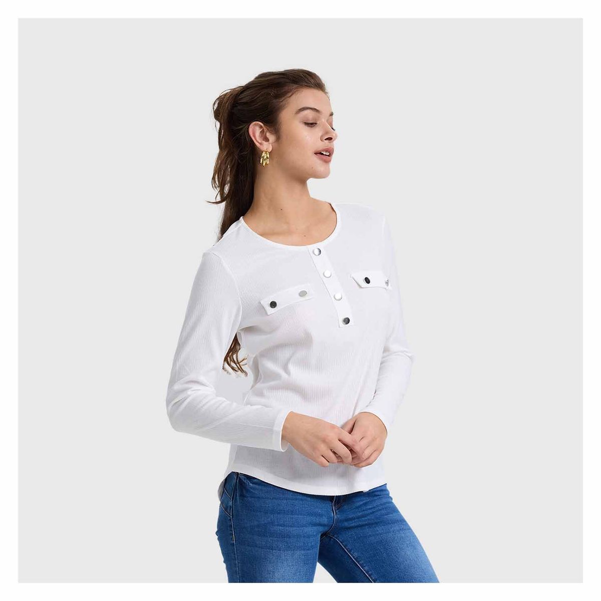 FASHION'S PARK - Polera Mujer Pata Botón Rib Liso Crudo Fashion's Park