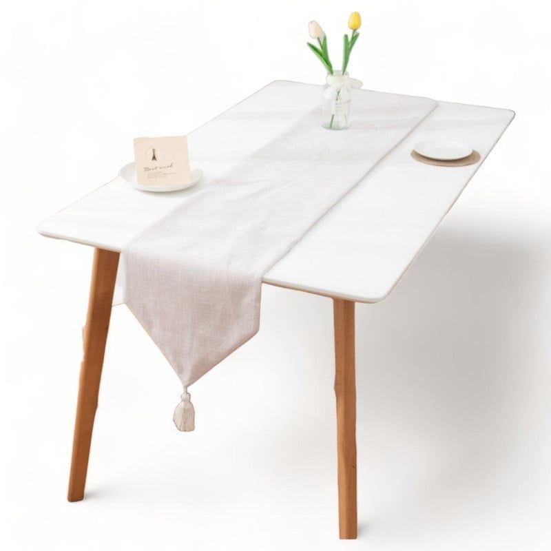 GENERICO - Camino Corredor De Mesa En Lino Con Fleco Medida 33x180cm - Crema